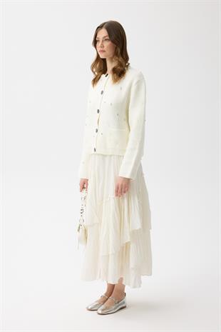 Alaia Taş İşlemeli Cepli Hırka - Ekru 