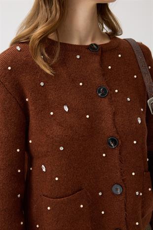 Alaia Taş İşlemeli Cepli Hırka - Kahverengi 