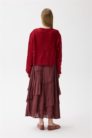 Alaia Taş İşlemeli Cepli Hırka - Kırmızı