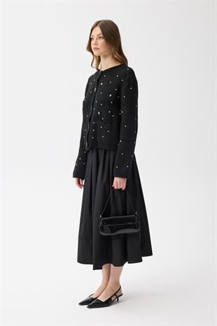 Alaia Taş İşlemeli Cepli Hırka - Siyah