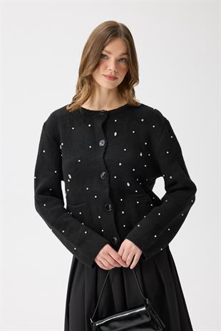 Alaia Taş İşlemeli Cepli Hırka - Siyah
