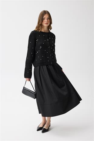 Alaia Taş İşlemeli Cepli Hırka - Siyah