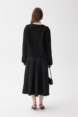 Alaia Taş İşlemeli Cepli Hırka - Siyah