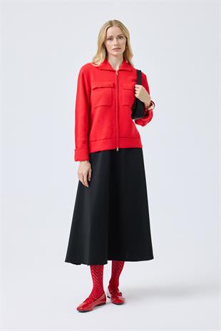 Alba Cepli Fermuarlı Hırka  - Kırmızı 