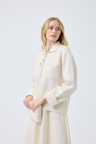 Alba Cepli Fermuarlı Hırka  - Krem   