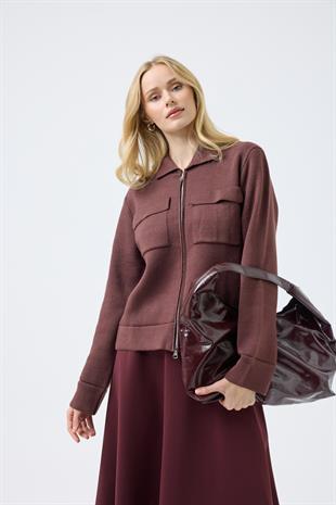 Alba Cepli Fermuarlı Hırka  - Mürdüm 