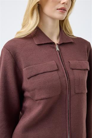 Alba Cepli Fermuarlı Hırka  - Mürdüm 