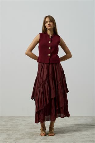 Alina Aksesuar Düğmeli Süveter - Bordo 