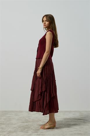 Alina Aksesuar Düğmeli Süveter - Bordo 