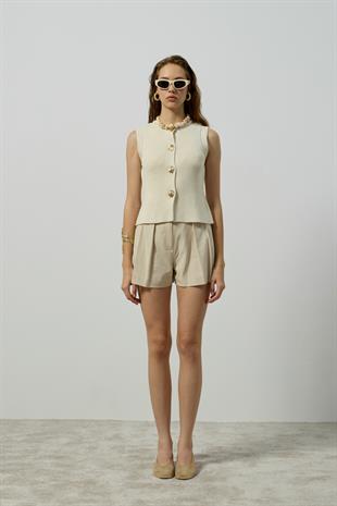 Alina Aksesuar Düğmeli Süveter - Krem