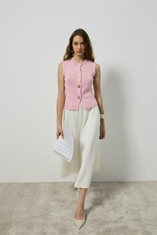 Alina Aksesuar Düğmeli Süveter -Pembe