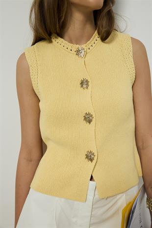 Alina Aksesuar Düğmeli Süveter - Sarı