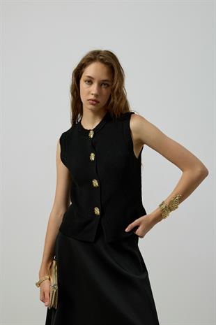 Alina Aksesuar Düğmeli Süveter - Siyah