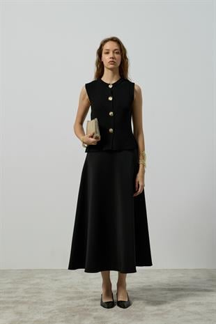 Alina Aksesuar Düğmeli Süveter - Siyah