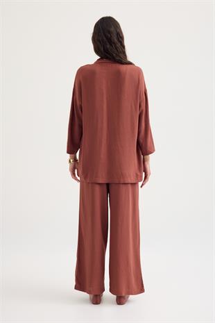 Alora Kemerli Keten Karışımlı Takım - Bakır