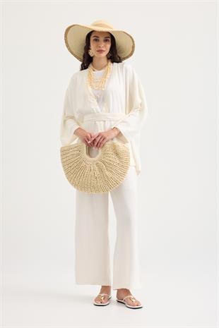 Alora Kemerli Keten Karışımlı Takım - Ekru