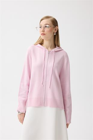 Alya Fermuarlı Kapüşonlu Hırka - Lila