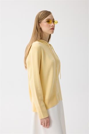 Alya Fermuarlı Kapüşonlu Hırka - Sarı 