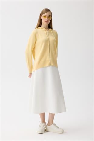 Alya Fermuarlı Kapüşonlu Hırka - Sarı 