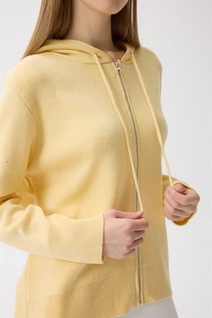 Alya Fermuarlı Kapüşonlu Hırka - Sarı 