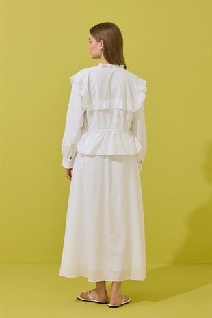 Amalfi Bağcıklı Geniş Yaka Vual Takım - Beyaz