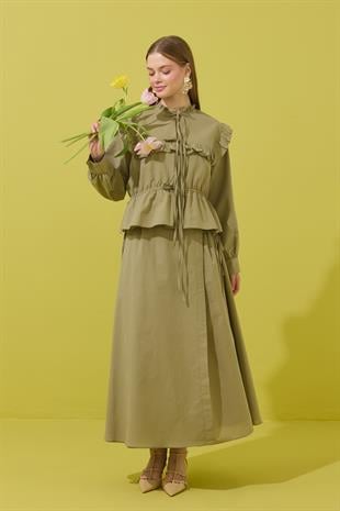 Amalfi Bağcıklı Geniş Yaka Vual Takım- Çağla