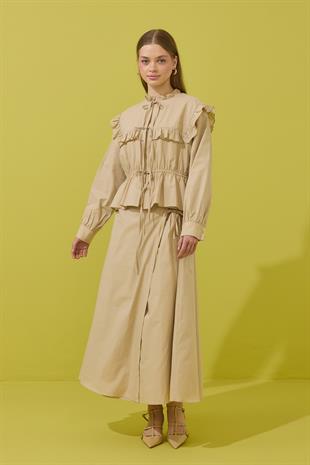 Amalfi Bağcıklı Geniş Yaka Vual Takım - Bej