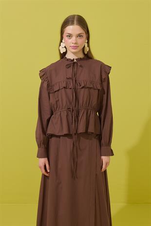Amalfi Bağcıklı Geniş Yaka Vual Takım - Acı kahve 