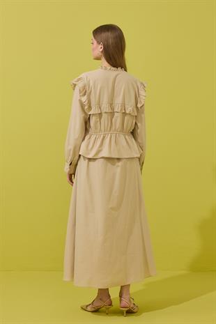 Amalfi Bağcıklı Geniş Yaka Vual Takım - Bej