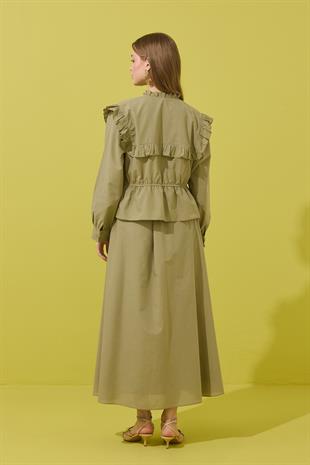 Amalfi Bağcıklı Geniş Yaka Vual Takım- Çağla