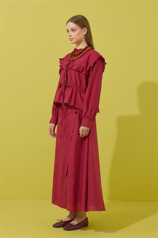 Amalfi Bağcıklı Geniş Yaka Vual Takım - Bordo 