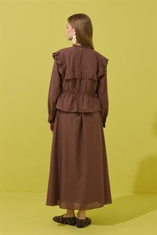 Amalfi Bağcıklı Geniş Yaka Vual Takım - Acı kahve 