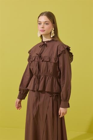 Amalfi Bağcıklı Geniş Yaka Vual Takım - Acı kahve 