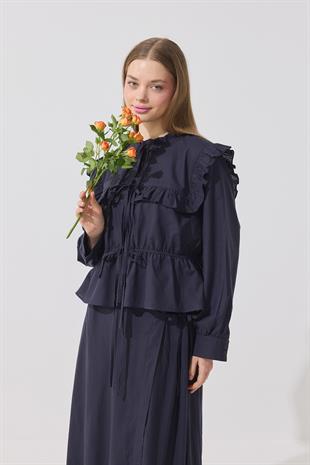 Amalfi Bağcıklı Geniş Yaka Vual Takım - Lacivert 