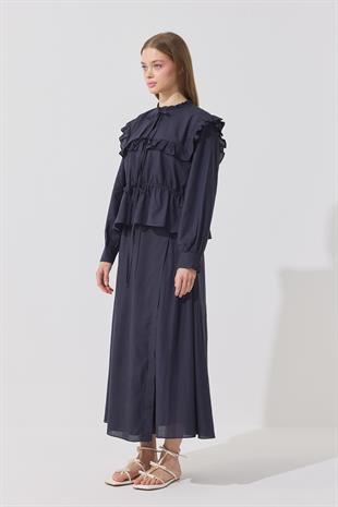 Amalfi Bağcıklı Geniş Yaka Vual Takım - Lacivert 