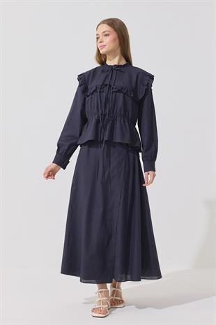 Amalfi Bağcıklı Geniş Yaka Vual Takım - Lacivert 