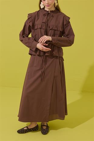 Amalfi Bağcıklı Geniş Yaka Vual Takım - Acı kahve 