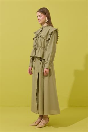 Amalfi Bağcıklı Geniş Yaka Vual Takım- Çağla