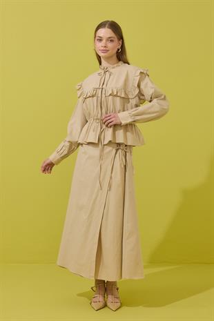 Amalfi Bağcıklı Geniş Yaka Vual Takım - Bej