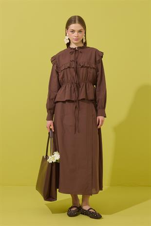 Amalfi Bağcıklı Geniş Yaka Vual Takım - Acı kahve 