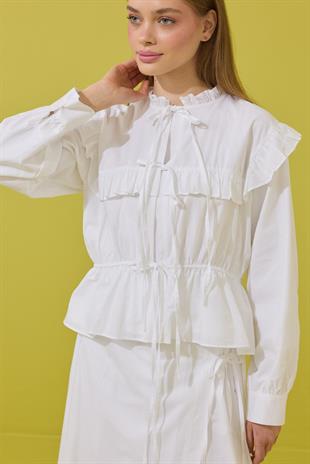 Amalfi Bağcıklı Geniş Yaka Vual Takım - Beyaz