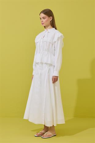 Amalfi Bağcıklı Geniş Yaka Vual Takım - Beyaz