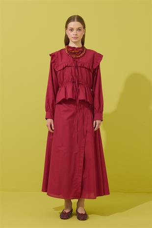 Amalfi Bağcıklı Geniş Yaka Vual Takım - Bordo 