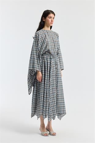 Amara Müslin Ekose Desenli Pelerin  Takım - Bebe mavi