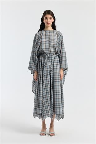 Amara Müslin Ekose Desenli Pelerin  Takım - Bebe mavi