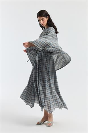 Amara Müslin Ekose Desenli Pelerin  Takım - Bebe mavi