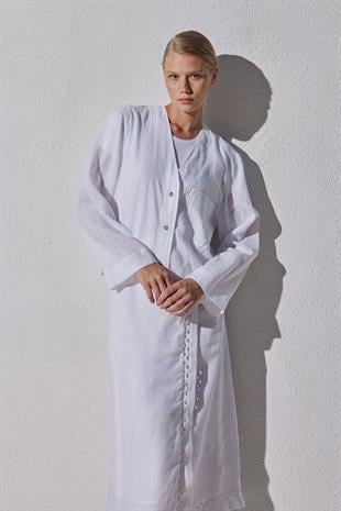 Amber Linen Düğmeli Gömlek - Beyaz