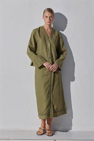 Amber Linen Düğmeli Gömlek - Haki