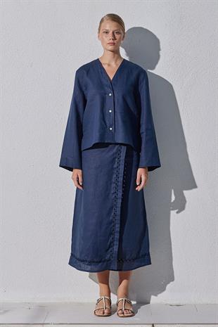 Amber Linen Düğmeli Gömlek - Lacivert