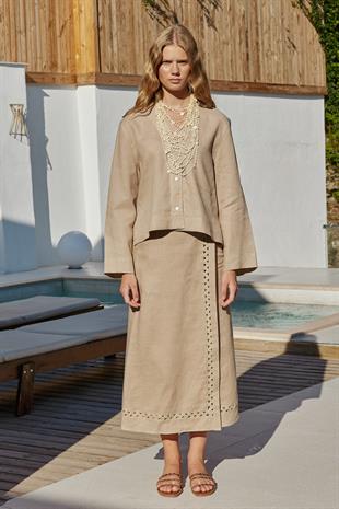 Amber Linen Düğmeli Gömlek - Vizon